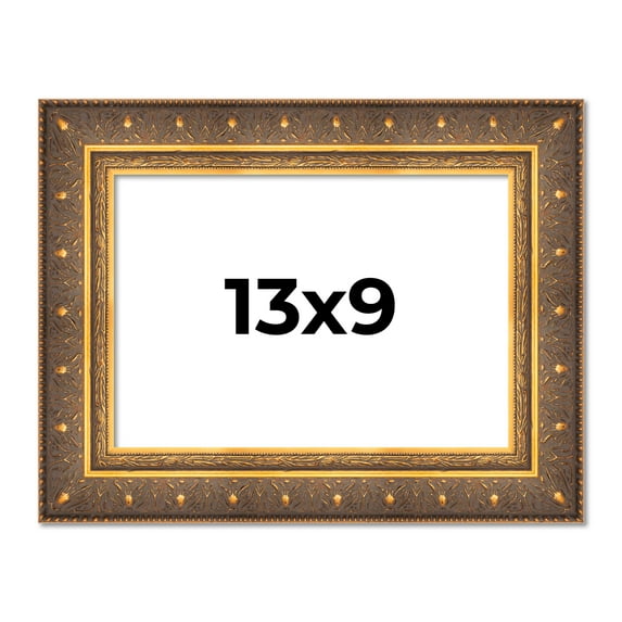 13x9 Frame Vintage Gold Solid Wood Picture Frame | 2.5 Inch Moulding Width | Ornate Bronze Museo