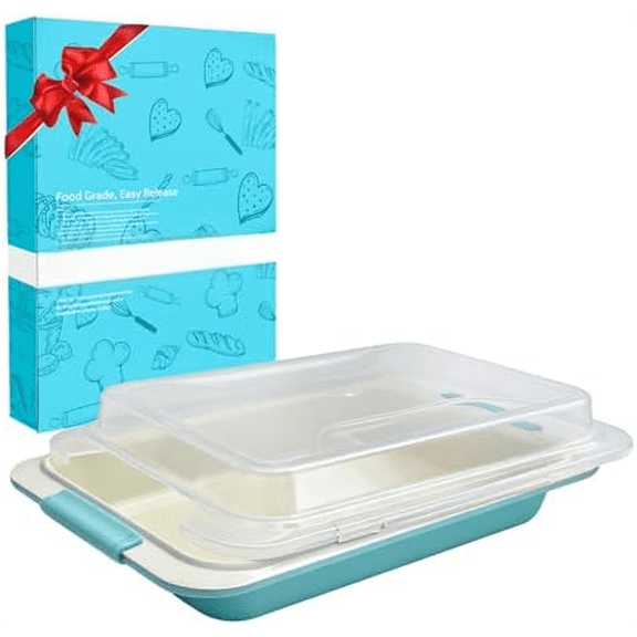 13x9 Inch Baking Pan with Lid, Heavy-Duty Nonstick Cake Pan with Silicone Grip Handles, Bake Cover & Carry Pan for Brownies, Lasagna, Casseroles, Parties & Potlucks$$