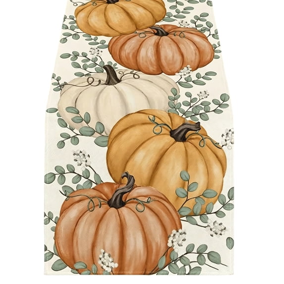 13x90 Flannel Halloween Runner, Long Dining Table Scarf, Soft Absorbent Ghost Pumpkin Print Cover for Kitchen Party Buffet Holiday Decor