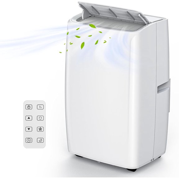 14,000 BTU Portable Air Conditioner, 3-In-1 Cooling, Dehumidifier & Fan for Rooms Up to 750 Sq.Ft, 49dB Ultra-Quiet, 24H Timer, Remote Control, Self-Evaporative System, Window Kit Included