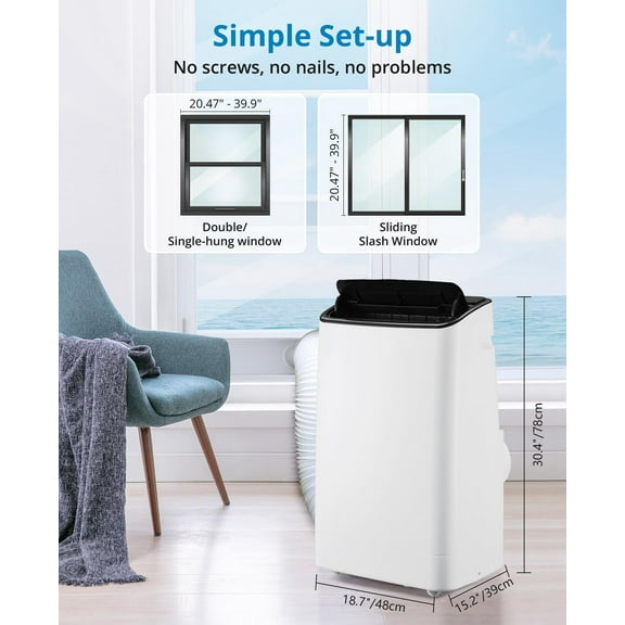 14,000 BTU Portable Air Conditioner Cools Up to 750 Sq.Ft, 3-IN-1 Quiet Portable AC Unit with Remote Control & Installation Kits for Large Room, Smart/Sleep Mode, Auto Swing, 24H Timer