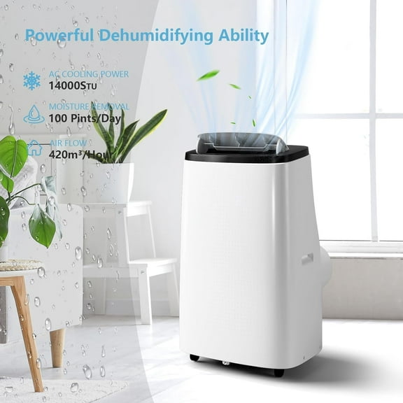 14,000 BTU Portable Air Conditioner Cools Up to 750 Sq.Ft, 3-IN-1 Quiet Portable AC Unit with Remote Control & Installation Kits for Large Room, Smart/Sleep Mode, Auto Swing, 24H Timer