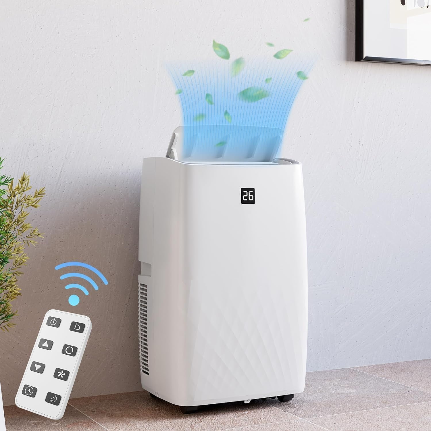 White 14000 BTU Portable Air Conditioner with Remote and Sleep Mode