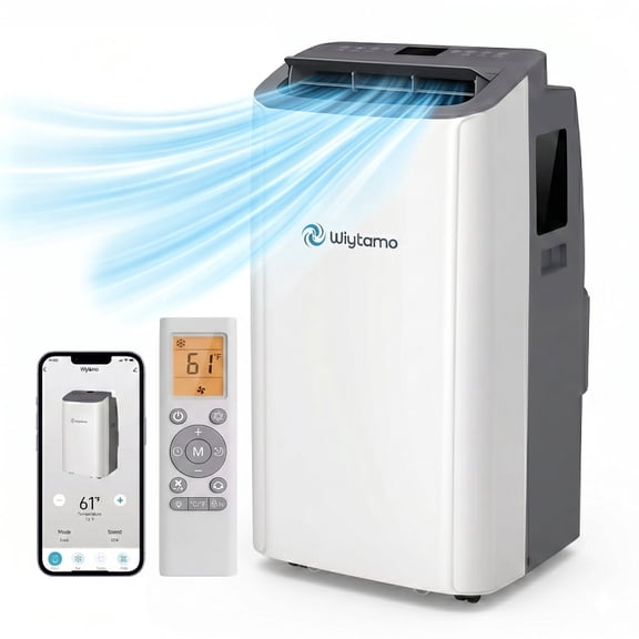 14,000 BTU Portable Air Conditioner up to 700 Sq.Ft.with Heating, Wifi Enabled, Remote Control, Auto SwingWhite