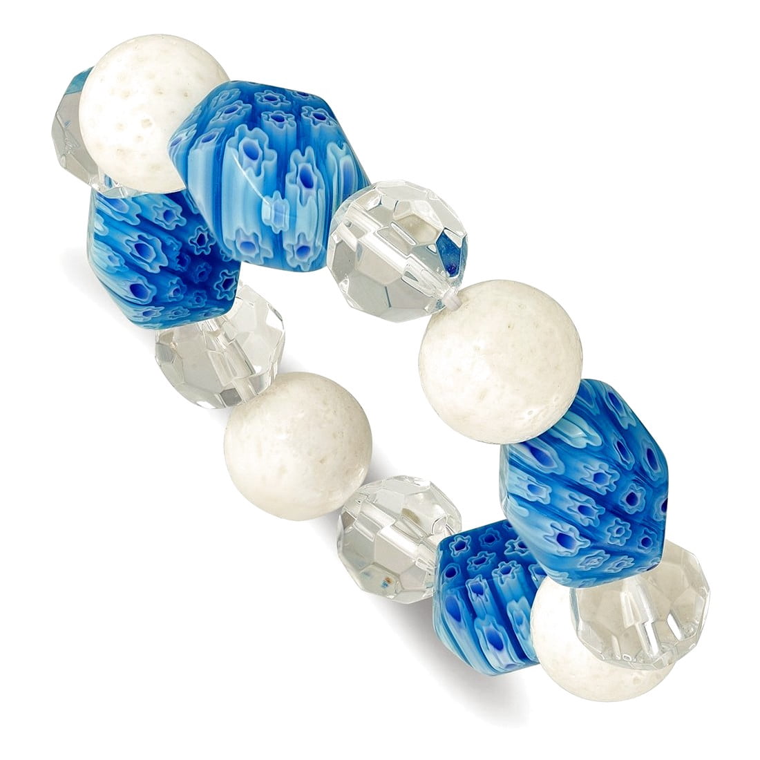 14.00mm White Dyed Jade Aventurine and Kangsai Glass Beaded Stretch Bracelet Stretch Bracelet for Women