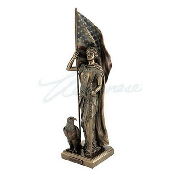 14 1/2" Lady Liberty Standing W American Flag and Eagle Statue Bronze Finish
