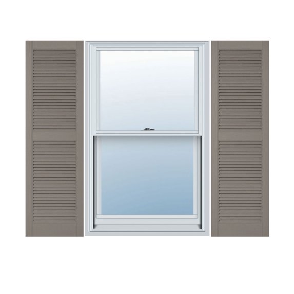 14 1/2"W x 24"H Lifetime Vinyl, Custom Straight Top Center Mullion, Open Louver Shutters, w/Shutter-Loks (Per Pair), Clay