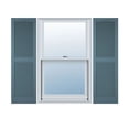 thumbnail image 1 of 14 1/2"W x 26"H Lifetime Vinyl, Custom Cathedral Top Center Mullion, Open Louver Shutters, w/Shutter-Loks (Per Pair), Wedgewood Blue, 1 of 15
