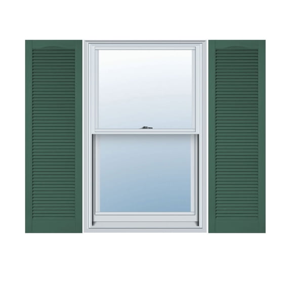 14 1/2"W x 33"H Lifetime Vinyl, Custom Cathedral Top All Louver, Open Louver Shutters, w/Shutter-Loks (Per Pair), Forest Green