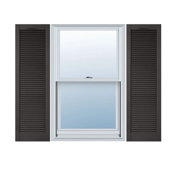14 1/2"W x 33"H Lifetime Vinyl, Custom Cathedral Top All Louver, Open Louver Shutters, w/Shutter-Loks (Per Pair), Musket Brown