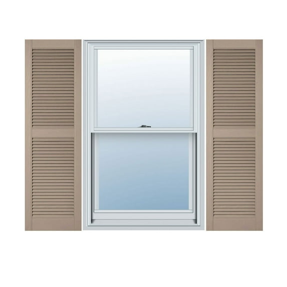 14 1/2"W x 35"H Lifetime Vinyl, Custom Straight Top Center Mullion, Open Louver Shutters, w/Shutter-Loks (Per Pair), Wicker