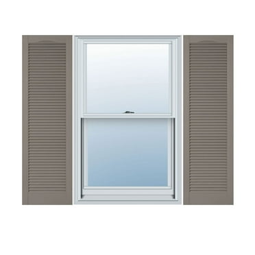 14 1/2"W x 36"H Lifetime Vinyl, Custom Cathedral Top All Louver, Open Louver Shutters, w/Shutter-Loks (Per Pair), Clay