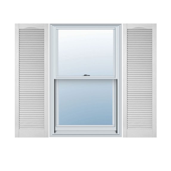 14 1/2"W x 37"H Lifetime Vinyl, Custom Cathedral Top All Louver, Open Louver Shutters, w/Shutter-Loks (Per Pair), White