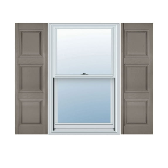 14 1/2"W x 40"H Lifetime Vinyl, Custom Three Equal Panel, Raised Panel Shutters, w/Shutter-Loks (Per Pair), Clay