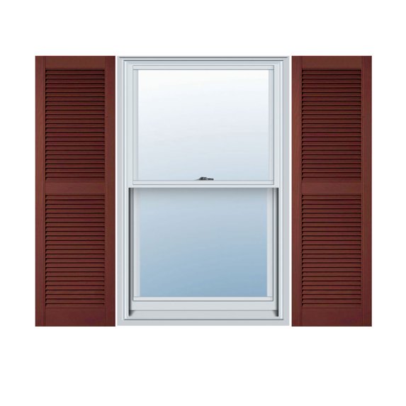 14 1/2"W x 45"H Lifetime Vinyl, Custom Straight Top Center Mullion, Open Louver Shutters, w/Shutter-Loks (Per Pair), Burgundy Red