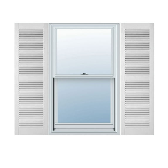 14 1/2"W x 46"H Lifetime Vinyl, Custom Straight Top Center Mullion, Open Louver Shutters, w/Shutter-Loks (Per Pair), White