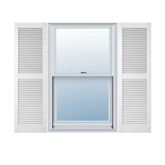 14 1/2"W x 47"H Lifetime Vinyl, Custom Straight Top Center Mullion, Open Louver Shutters, w/Shutter-Loks (Per Pair), Bright White