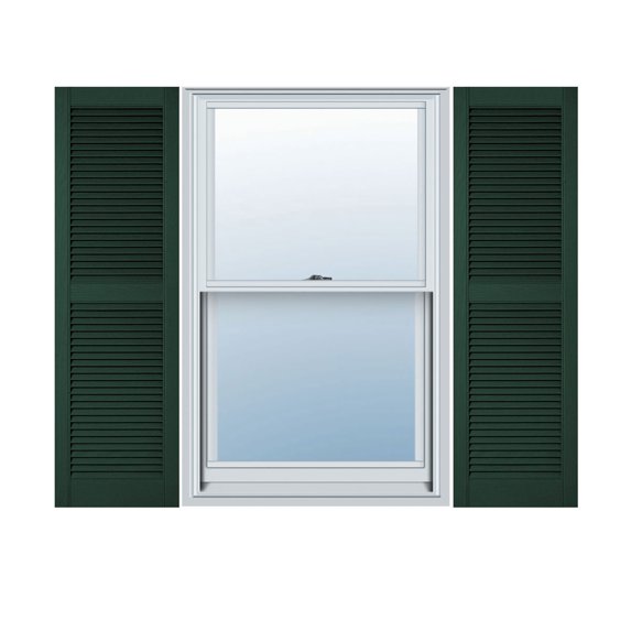 14 1/2"W x 61"H Lifetime Vinyl, Custom Straight Top Center Mullion, Open Louver Shutters, w/Shutter-Loks (Per Pair), Midnight Green