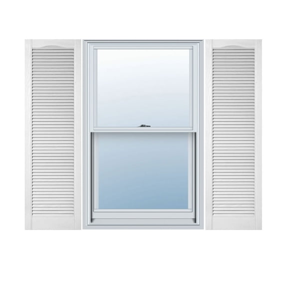 14 1/2"W x 65"H Lifetime Vinyl, Custom Cathedral Top All Louver, Open Louver Shutters, w/Shutter-Loks (Per Pair), Bright White