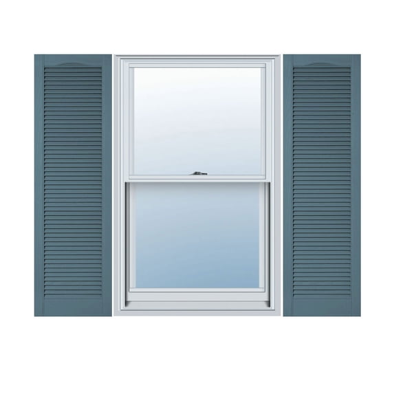 14 1/2"W x 69"H Lifetime Vinyl, Custom Cathedral Top All Louver, Open Louver Shutters, w/Shutter-Loks (Per Pair), Wedgewood Blue