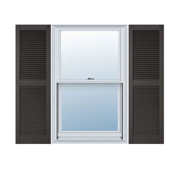 14 1/2"W x 70"H Lifetime Vinyl, Custom Straight Top Center Mullion, Open Louver Shutters, w/Shutter-Loks (Per Pair), Musket Brown
