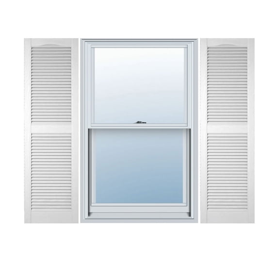 14 1/2"W x 70"H Lifetime Vinyl, TailorMade Cathedral Top Center Mullion, Open Louver Shutters, w/Shutter-Loks (Per Pair), Bright White