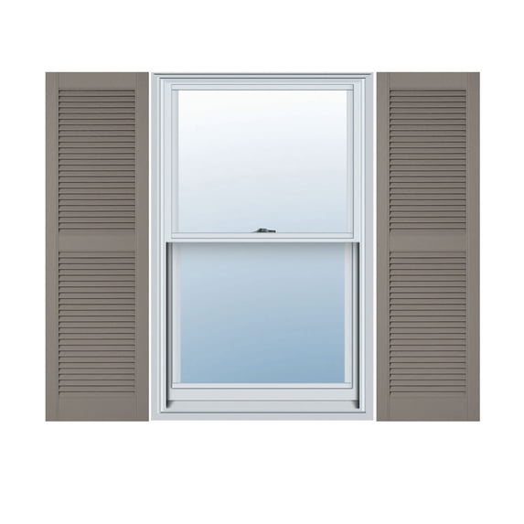 14 1/2"W x 76"H Lifetime Vinyl, Custom Straight Top Center Mullion, Open Louver Shutters, w/Shutter-Loks (Per Pair), Clay