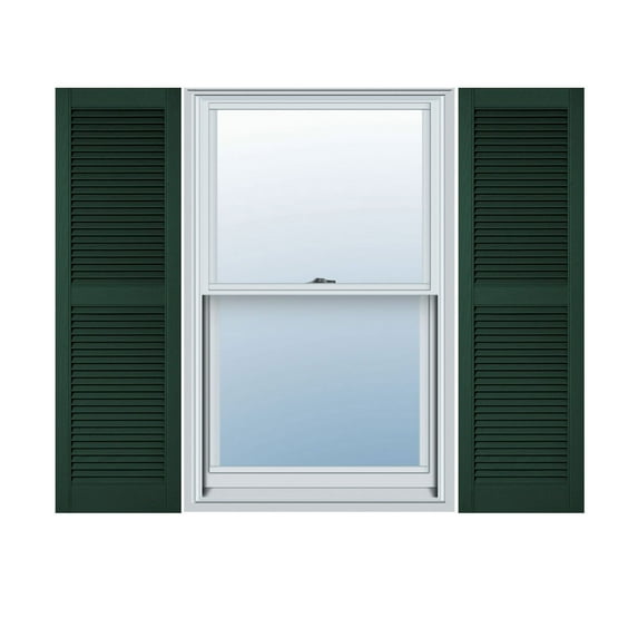 14 1/2"W x 76"H Lifetime Vinyl, Custom Straight Top Center Mullion, Open Louver Shutters, w/Shutter-Loks (Per Pair), Midnight Green