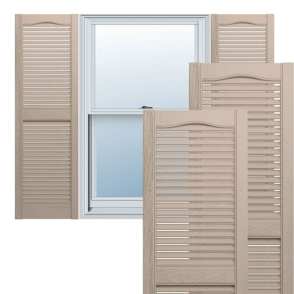 14 1/2"W x 78"H Lifetime Vinyl, TailorMade Cathedral Top Center Mullion, Open Louver Shutters, w/Shutter-Loks (Per Pair), Wicker