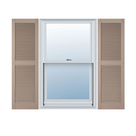 14 1/2"W x 83"H Lifetime Vinyl, Custom Straight Top Center Mullion, Open Louver Shutters, w/Shutter-Loks (Per Pair), Wicker