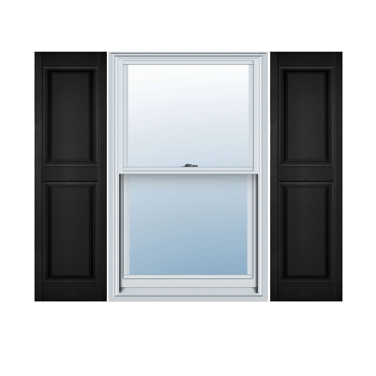 14 1/2"W x 85"H Lifetime Vinyl, Custom Two Equal Panels, Raised Panel Shutters, Black