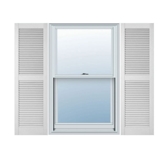 14 1/2"W x 87"H Lifetime Vinyl, Custom Straight Top Center Mullion, Open Louver Shutters, w/Shutter-Loks (Per Pair), White