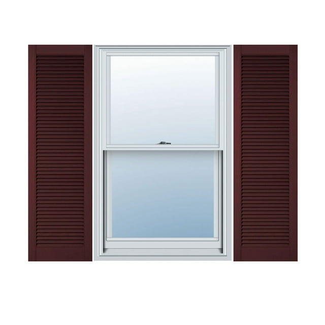 14 1/2"W x 88"H Lifetime Vinyl, Custom Straight Top All Louver, Open Louver Shutters, w/Shutter-Loks (Per Pair), Bordeaux