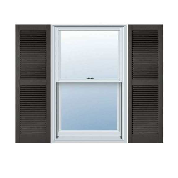 14 1/2"W x 92"H Lifetime Vinyl, Custom Straight Top Center Mullion, Open Louver Shutters, w/Shutter-Loks (Per Pair), Tuxedo Grey