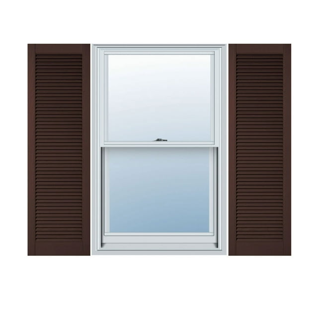 14 1/2"W x 96"H Lifetime Vinyl, Custom Straight Top All Louver, Open Louver Shutters, w/Shutter-Loks (Per Pair), Federal Brown