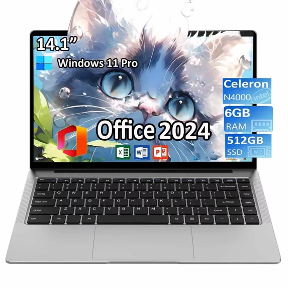 14.1" Windows 11 Pro Laptops Computer Office 2024 6GB RAM 512GB SSD 2.6 GHz Business Computer for Work WiFi5 BT 4.2
