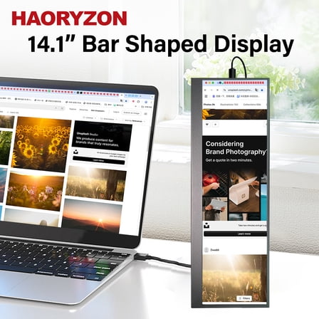 14.1 Inch LCD Banner Screen Secondary Screen FHD 1920X515 IPS Stretched Bar Display HDMI USB-C CPU GPU Health Speed Display for PC Laptop Windows