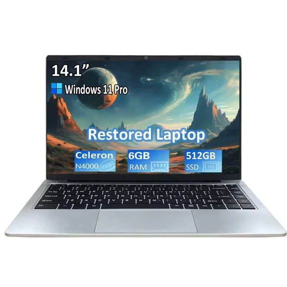 14.1" Laptop Computer Windows 11 Pro 6GB RAM 512GB SSD Intel Celeron N4000 for Student Laptop