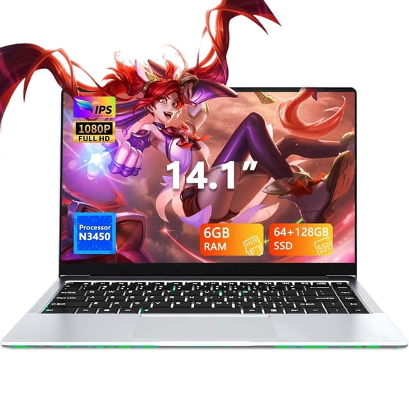 14.1" Laptop, Intel Celeron N3450, 8GB DDR4 RAM, 64GB+128GB SSD, Windows 11PRO, WiFi5, HDMI, Laptop