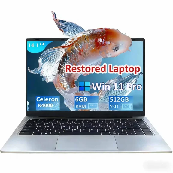 14.1" Laptop Windows 11 Pro 6GB RAM 512GB SSD 2.6Ghz Intel Celeron N4000 Processor WiFi 5 BT4.2