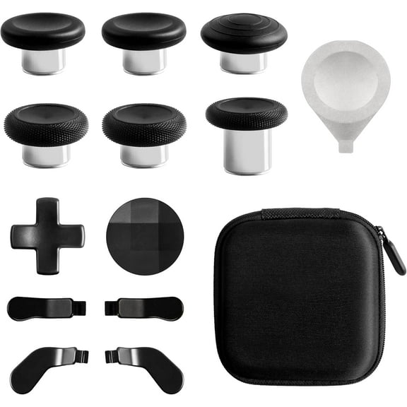 14 in 1 Metal Thumbsticks for Xbox Elite Wireless Controller Series 2,Gaming Accessory Replacement with 6 Swap Thumbsticks,4 Paddles,2 D-Pads,1 Bag,1 Tool(Black)