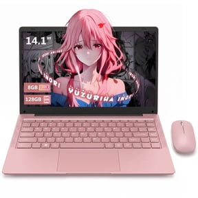 14.1" Pink Laptop with Rechargeable Silent Mouse, 2026 NEW Thin and Light Notebook PC Computer for Student, 8GB RAM 128GB SSD, Intel Celeron Processor, HD Display USB3.0 Webcam for Lady & Teen Girls