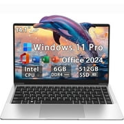 BULANUO 14.1" Student Laptop Computer Windows 11 Pro Office 2024 Intel Celeron N4000 Processor 6GB RAM 512GB SSD Thin and Lightweight home school PC Computer for Work WiFi 5, BT4.2