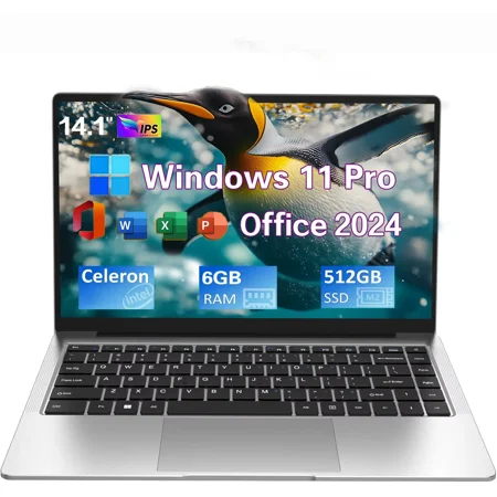 14.1" Student Laptop Computer Office 2024 Windows 11 Pro Meeting camera Intel Celeron Processor 6GB RAM 512GB SSD Thin and Lightweight home school PC Computer for Work WiFi 5 BT4.2