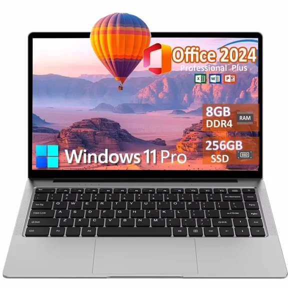 14.1" Student Laptop Windows 11 pro Office 2024 8GB RAM 256GB SSD Intel Celeron N3450 Up to 2.6Ghz Netbook Laptop Computer for Beginner, Business