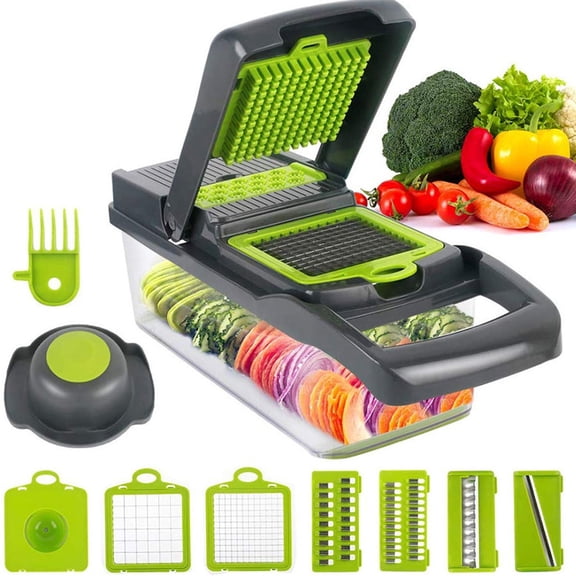 14 in 1 Vegetable Chopper, Pro Onion Chopper, Multifunctional Food Chopper, Kitchen Vegetable Slicer Dicer Cutter,Veggie Chopper With 8 Blades,Carrot Chopper With Container-kitchen essentials