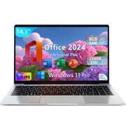 14.1 " Windows 11 Pro Laptop Office 2024 8GB RAM 256GB SSD Intel Celeron ADL-N3450 Webcam 1366*768 IPS FHD Display for Student Business Home Office