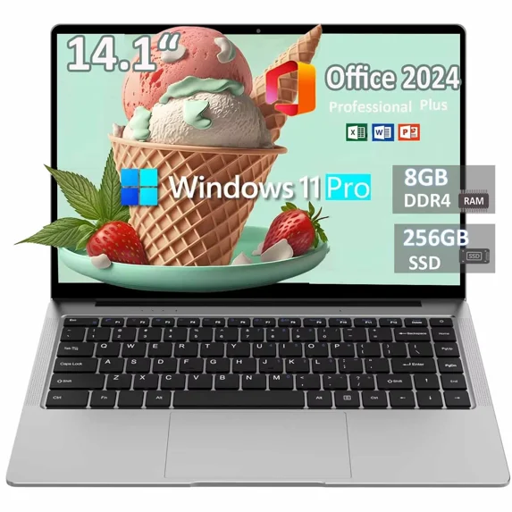 14.1" Windows 11 pro Laptops Office 2024 Business Laptop Intel Celeron N3450 Up to 2.6Ghz 8GB RAM 256GB ROM Netbook Laptop Computer for Beginner, Student,Lightweight Laptop