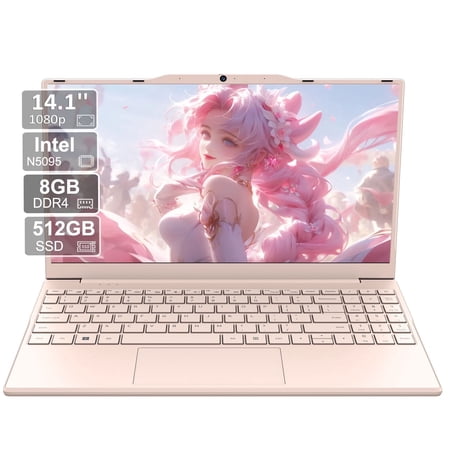 14.1-inch Ultra-Lightweight Laptop Intel Quad-Core N5095 8GB RAM 512GB SSD FHD IPS Display Dual-Band 5GHz WiFi Bluetooth 4.2 USB-C/MicroSD Card Reader Numeric Keypad 4-Hour Battery