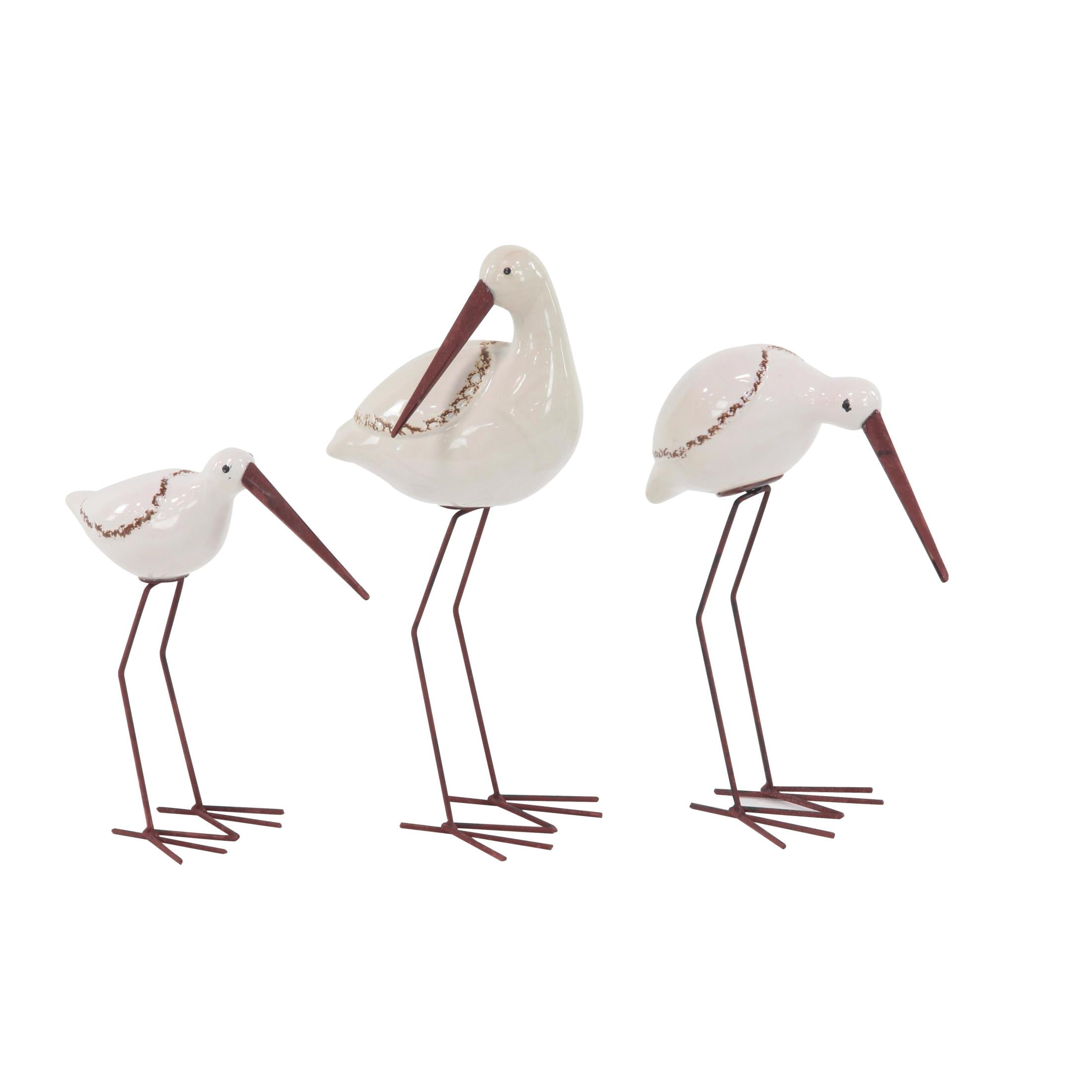 14", 10", 12"H White Ceramic Bird Sculpture, by DecMode (3 Count)